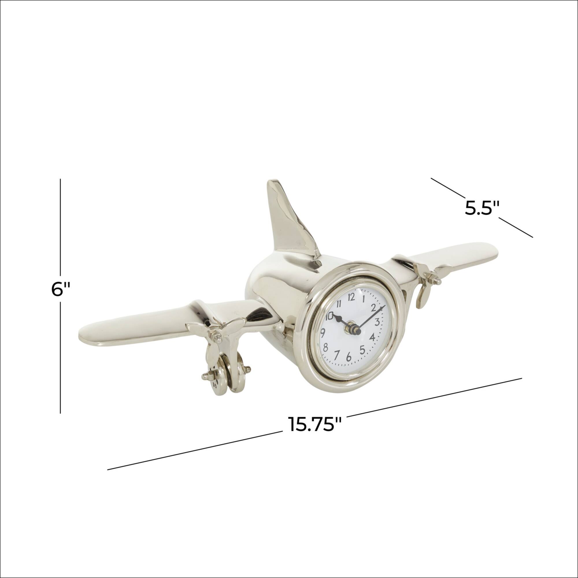 16" Silver Aluminum Airplane Clock